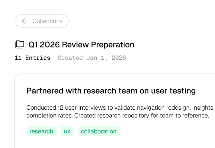 BragBook tags and collections to organize work accomplishments for performance review preparation