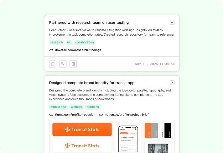 BragBook export feature to download accomplishments as PDF, CSV, or copy as rich text