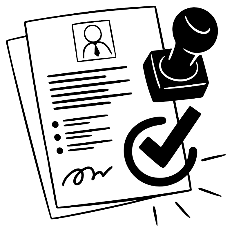 Illustration of a candidate document with photo and approval stamp, for the guide to what hiring managers verify by role